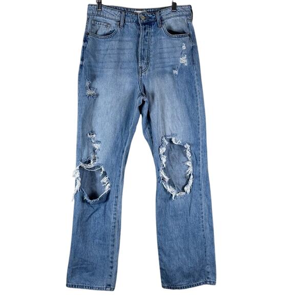 Cello Jeans Juniors 7 Light Wash Distressed High Rise Straight Rigid Grunge 90s - Picture 1 of 6